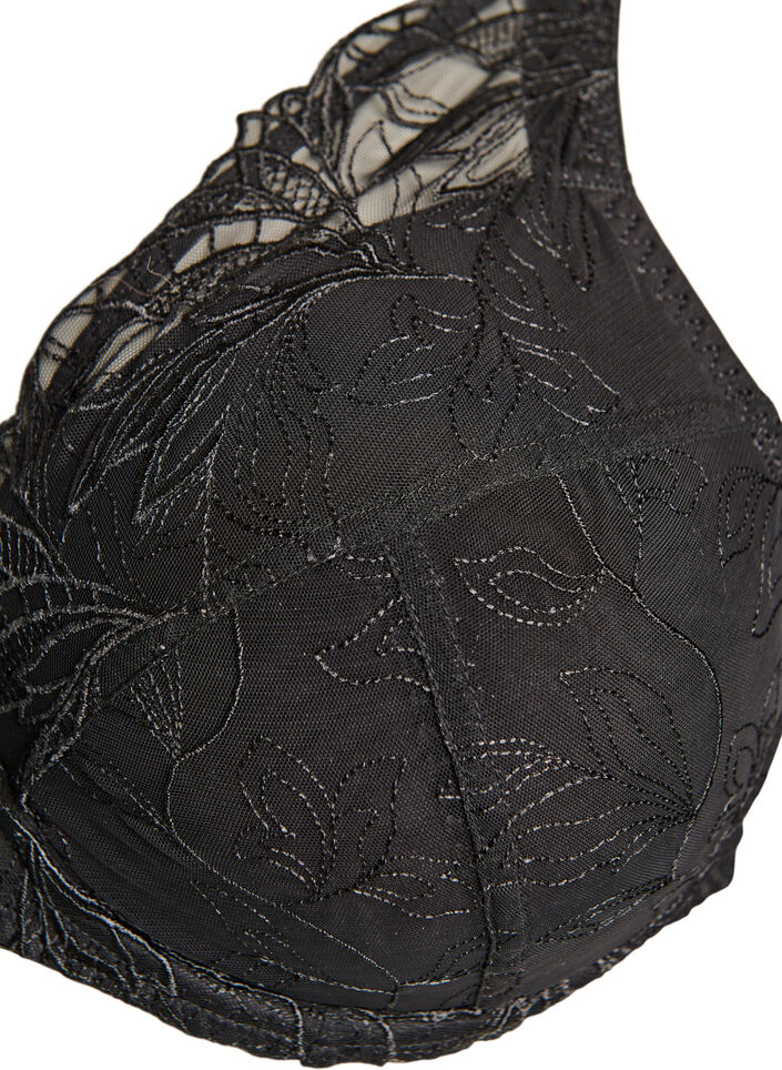 Gewatteerde kanten beha met beugel, Zwart, Packshot image number 2