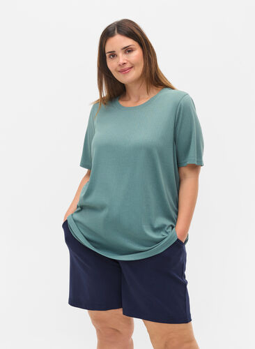 T-shirt à manches courtes en qualité côtelée, Goblin Blue, Model image number 0