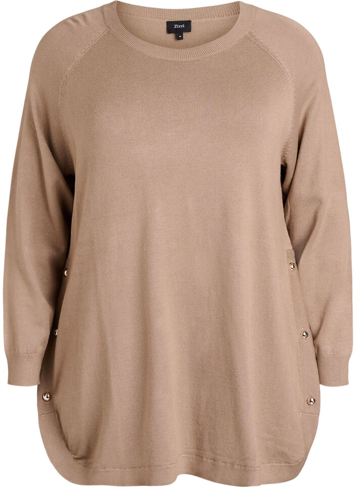 Blouse en maille avec boutons sur le c&ocirc;t&eacute;, Beige, Packshot image number 0