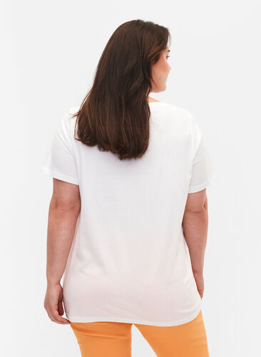 T-shirt en coton avec broderie anglaise, Bright White, Model image number 1