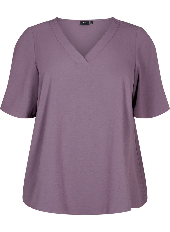 Blouse met A-lijn en korte mouw, Vintage Violet, Packshot image number 0