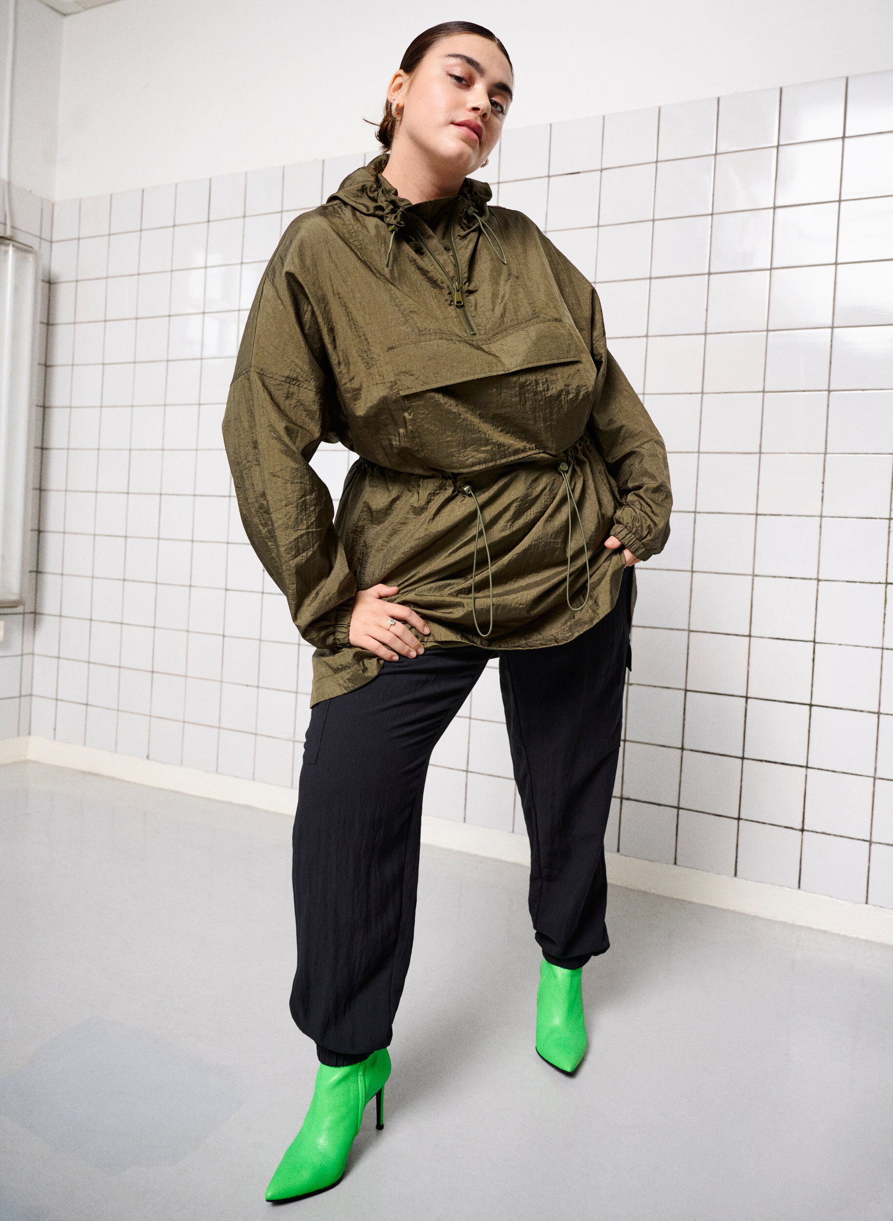 ZizziLange anorak met capuchon en zak, Grape Leaf, Image image number 0