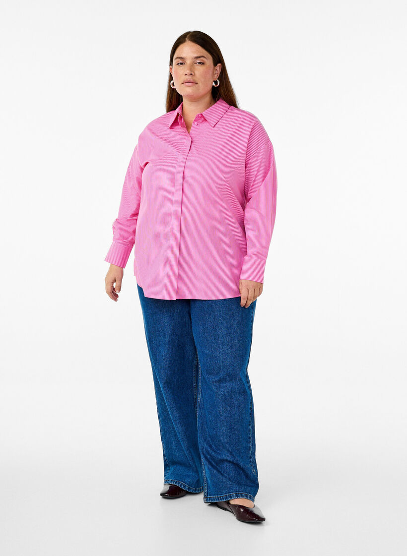 Losse shirt met lange mouwen en strepen, Roze, Model image number 1