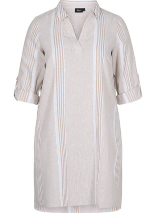 Robe rayée en coton et lin, White Taupe Stripe, Packshot image number 0