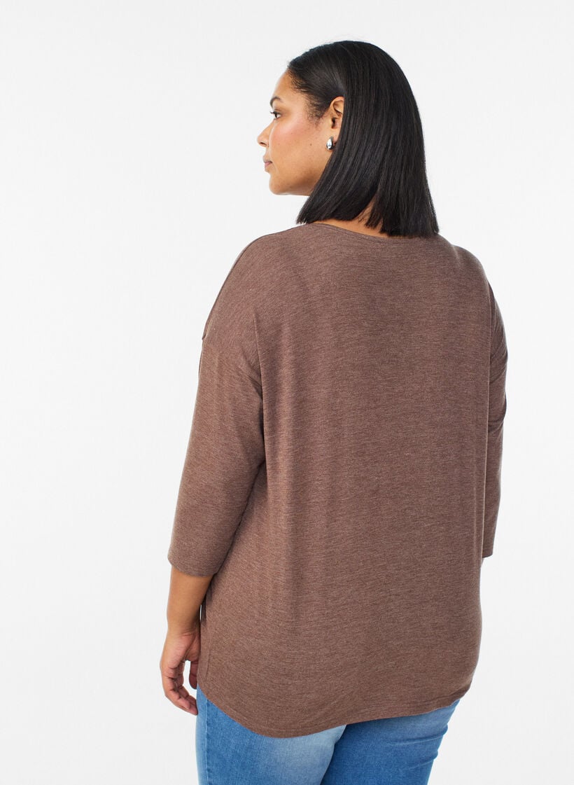 Blouse en jersey avec manches 3/4, Marron, Model image number 2