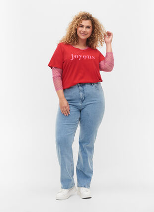 T-shirt en coton à manches courtes avec imprimé, Chinese Red, Model image number 2