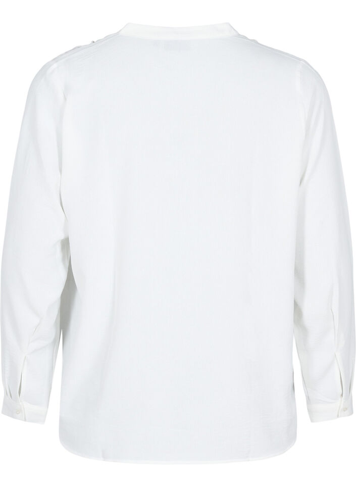 Blouse met lange mouwen en V-hals, Bright White, Packshot image number 1