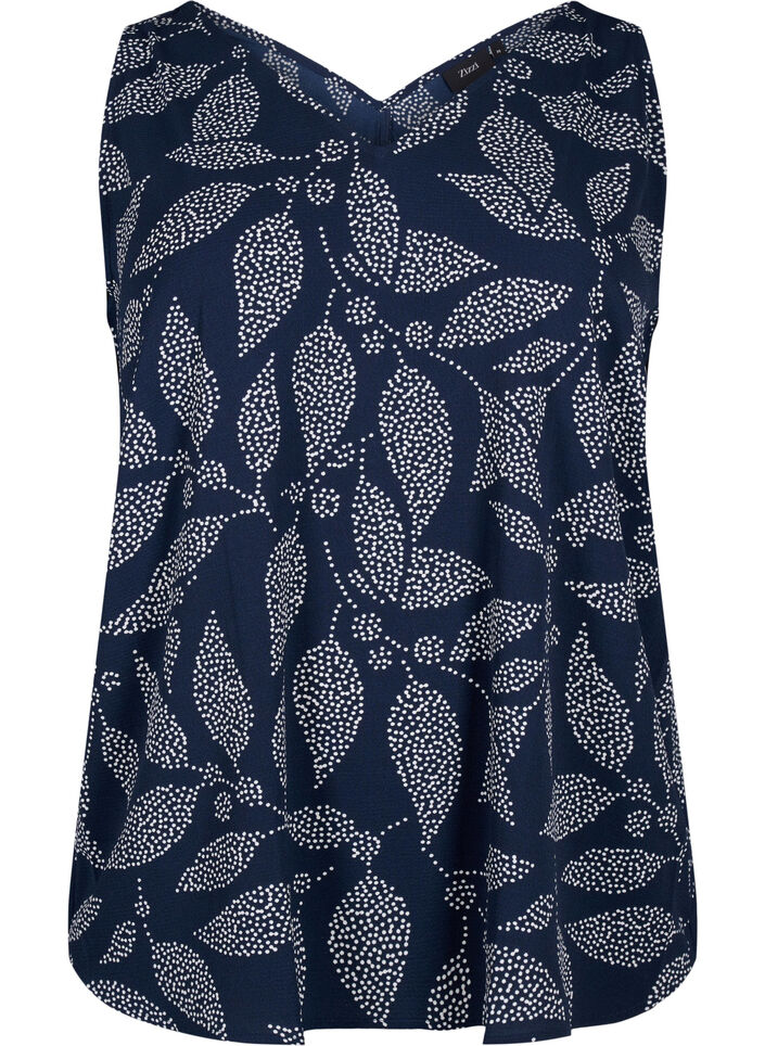 Bedrukte top met v-hals, Navy B. w. Dot Leaf, Packshot image number 0