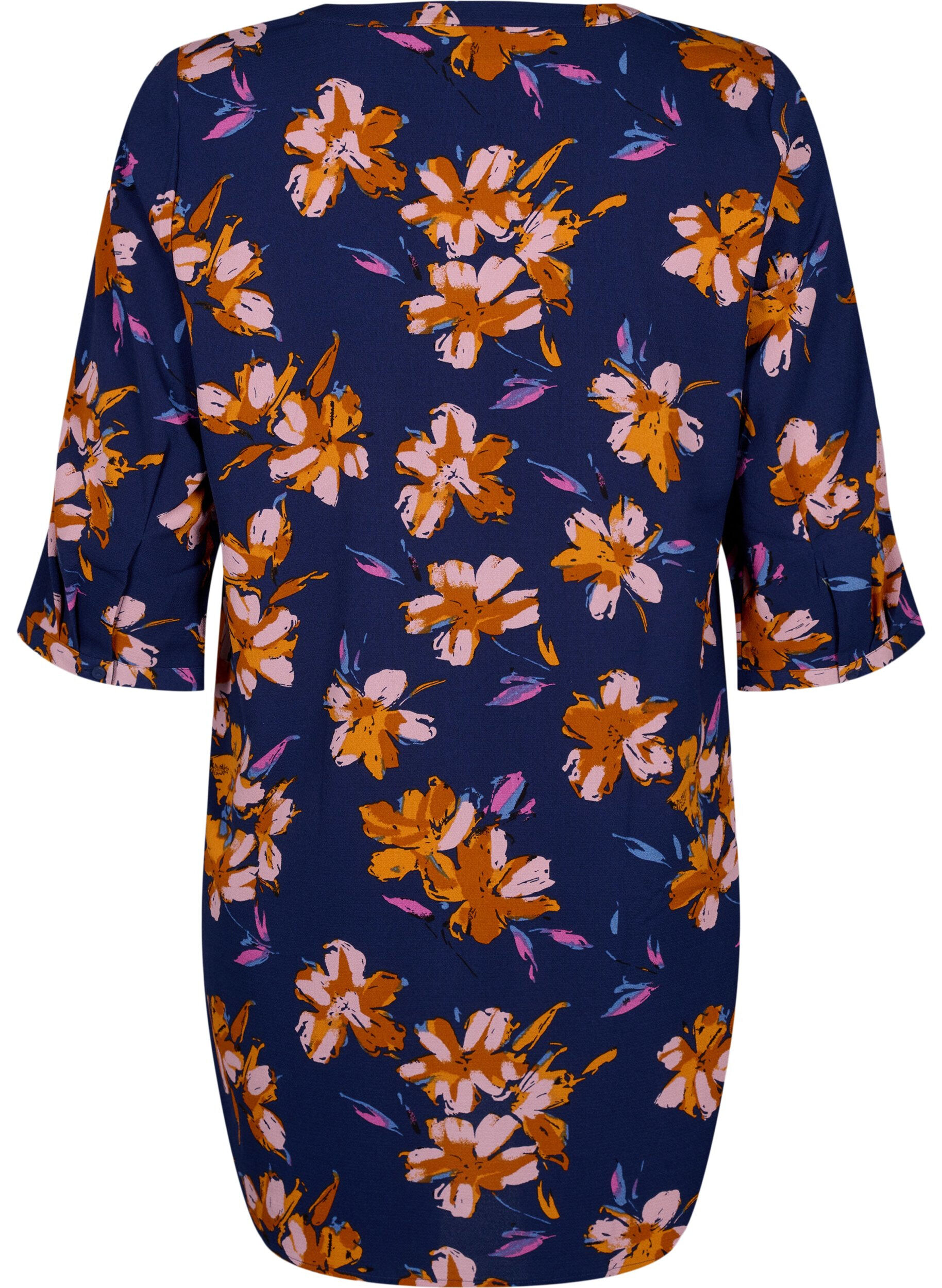 ZizziGebloemde tuniek met 3/4 mouwen, Peacoat Flower AOP, Packshot image number 1