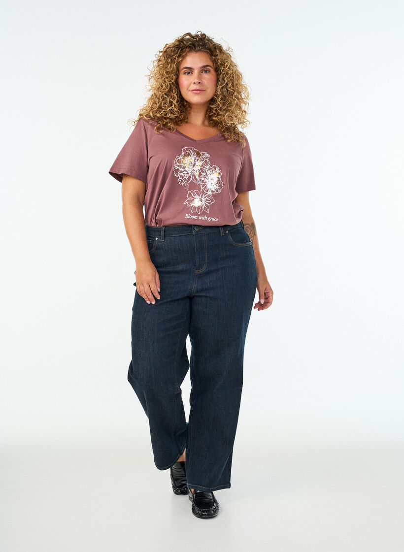 Katoenen T-shirt met V-hals en print aan de voorkant, Rood, Model image number 1