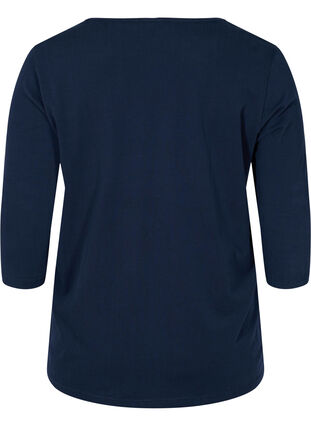 T-shirt en coton uni à manches 3/4, Navy Blazer, Packshot image number 1