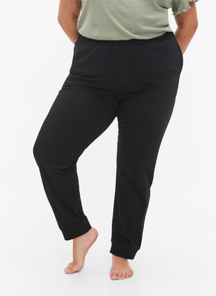 Pyjama broek in katoen, Black, Model image number 1