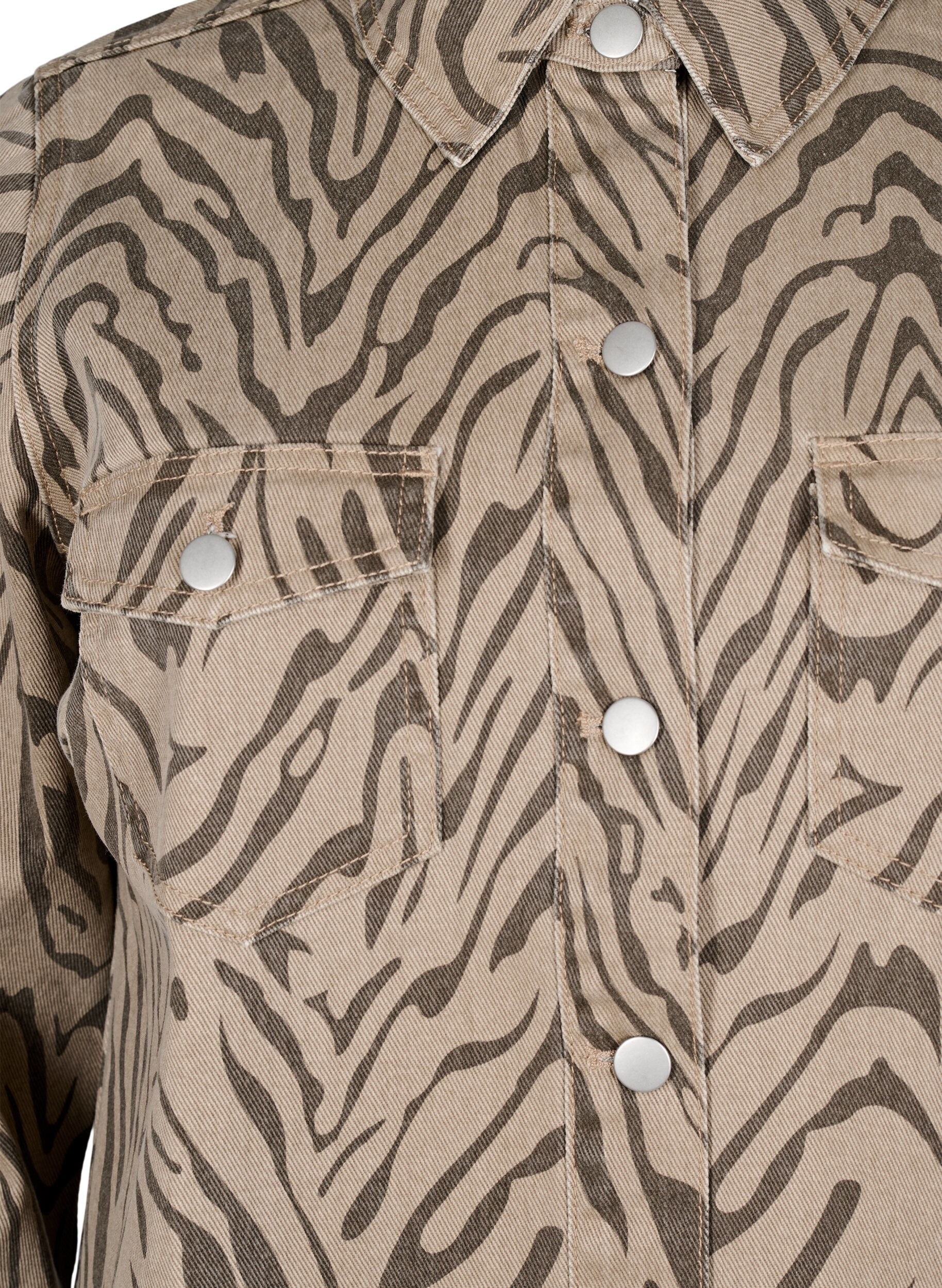 ZizziDenimjurk met lange mouwen en zebraprint, Bruin, Packshot image number 2