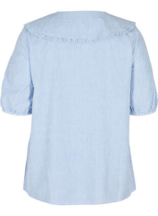 Gestreepte blouse met halflange mouwen, Blue Stripe, Packshot image number 1