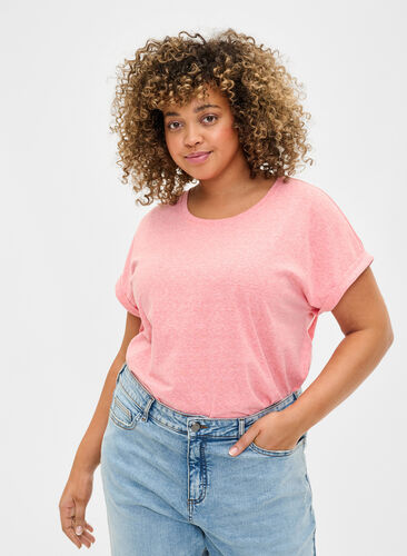 Gemêleerd T-shirt met korte mouwen, Living Coral Mel., Model image number 0