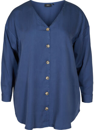 Lyocell blouse met v-hals, Dark Denim, Packshot image number 0