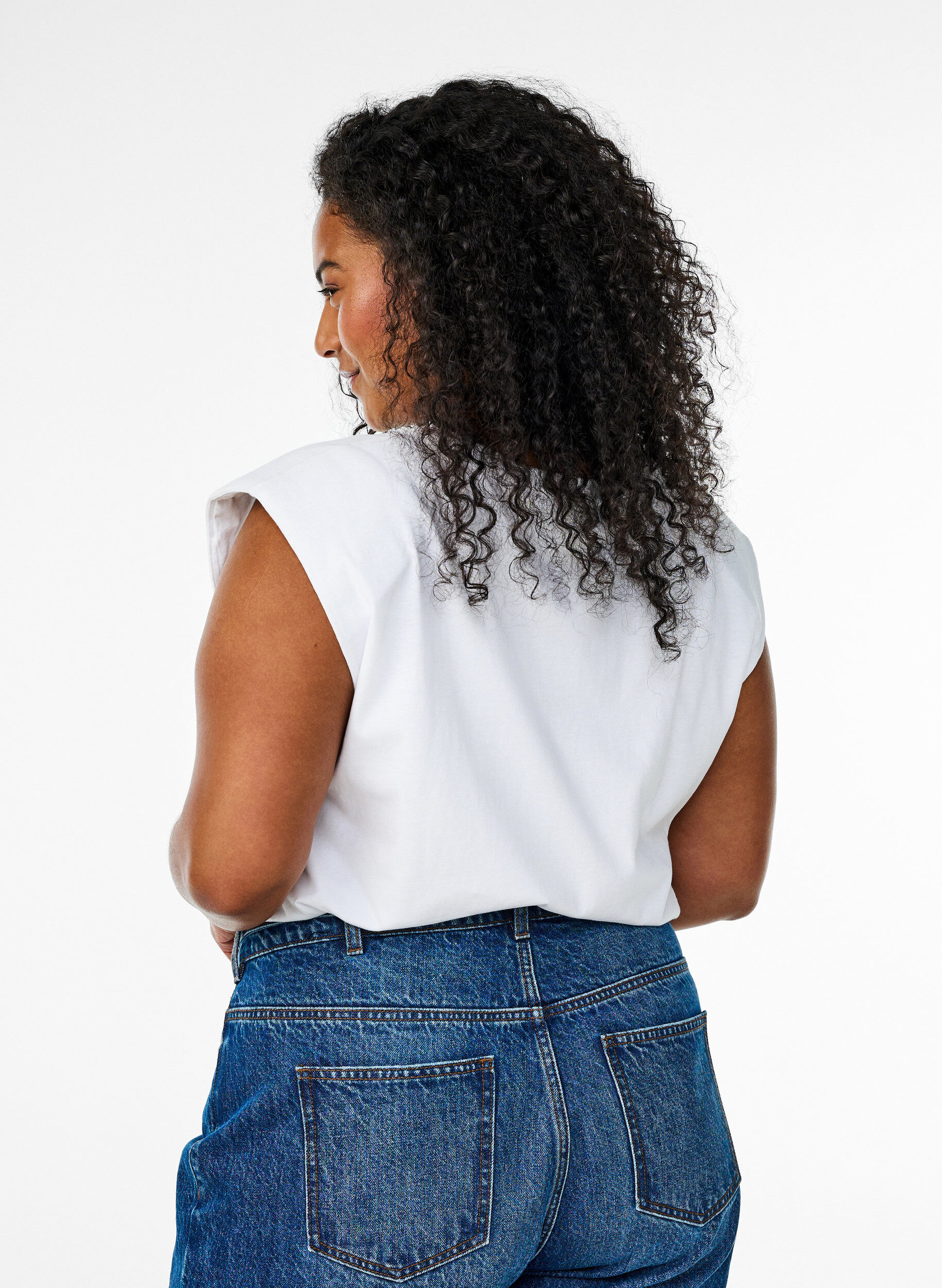 ZizziMouwloze blouse van jersey met schoudervulling, Wit, Model image number 2