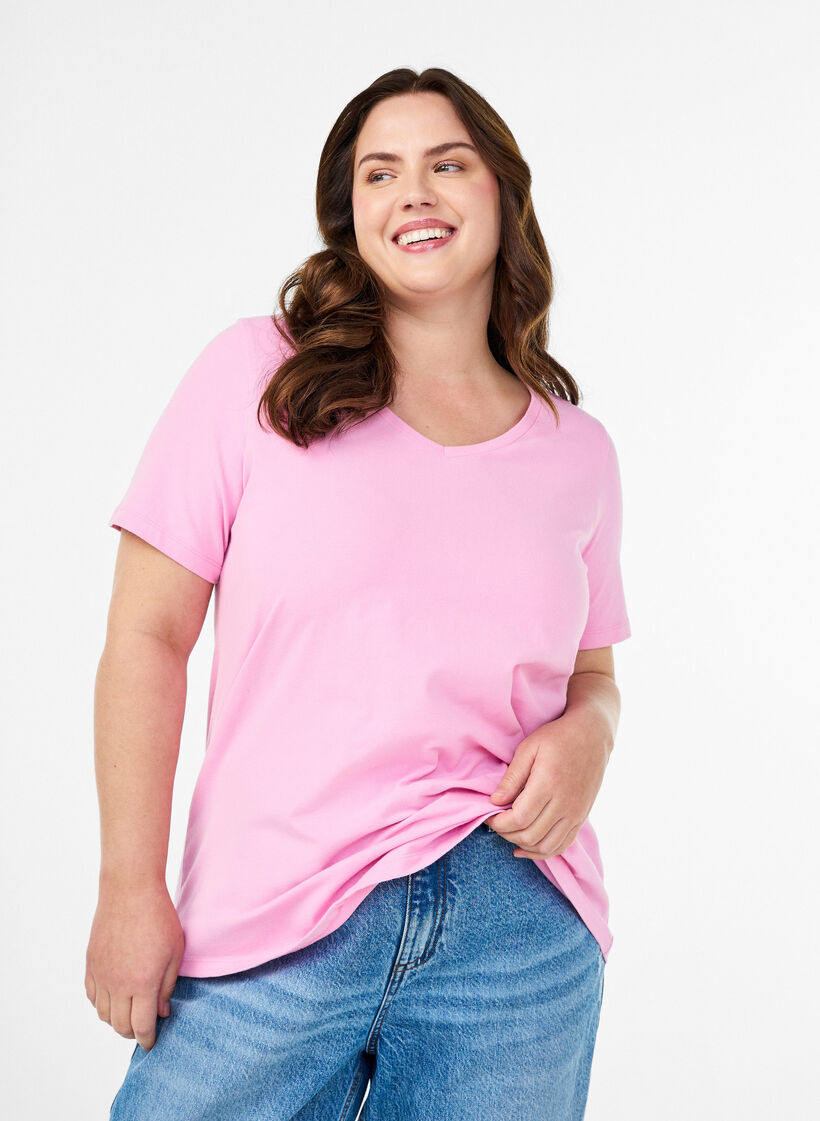 Effen basic katoenen T-shirt, Roze, Model image number 0