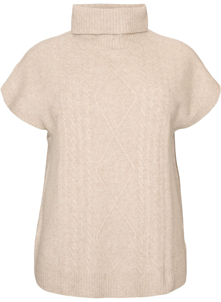 D&eacute;bardeur en maille torsad&eacute;e avec col roul&eacute;, Beige, Packshot image number 0