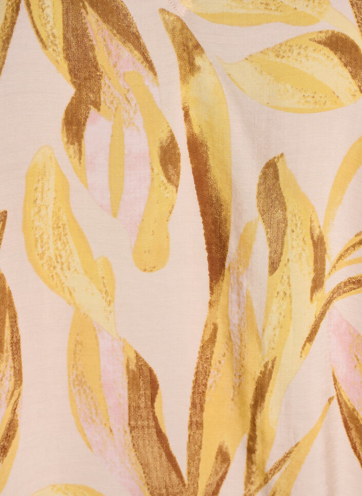 Viscose blouse met bladprint en ruches, Geel, Packshot image number 2
