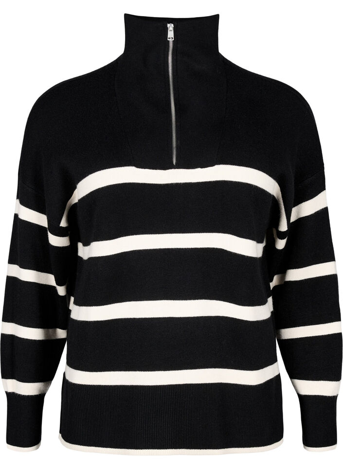 Pull avec des rayures et un col montant	, Black w. Birch, Packshot image number 0
