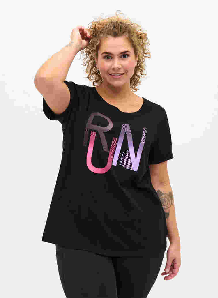 T-shirt de sport avec imprimé, Black Run, Model image number 0
