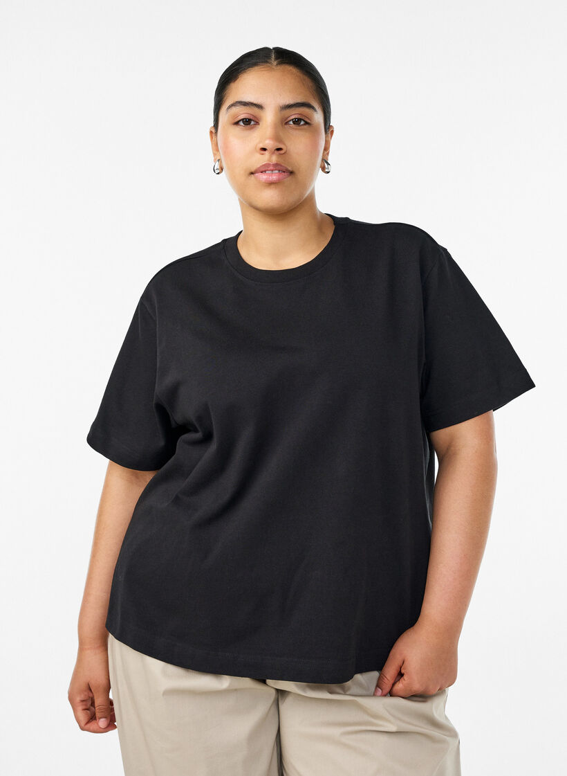 T-shirt coupe boxy en coton, Noir, Model image number 0