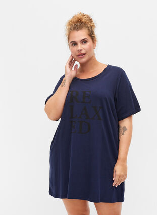T-shirt de pyjama oversize en coton biologique, Peacoat W. relaxed, Model image number 0