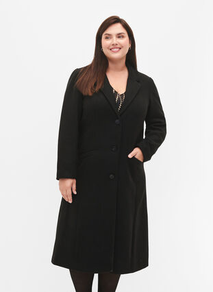 Manteau avec boutons et poches, Black, Model image number 2