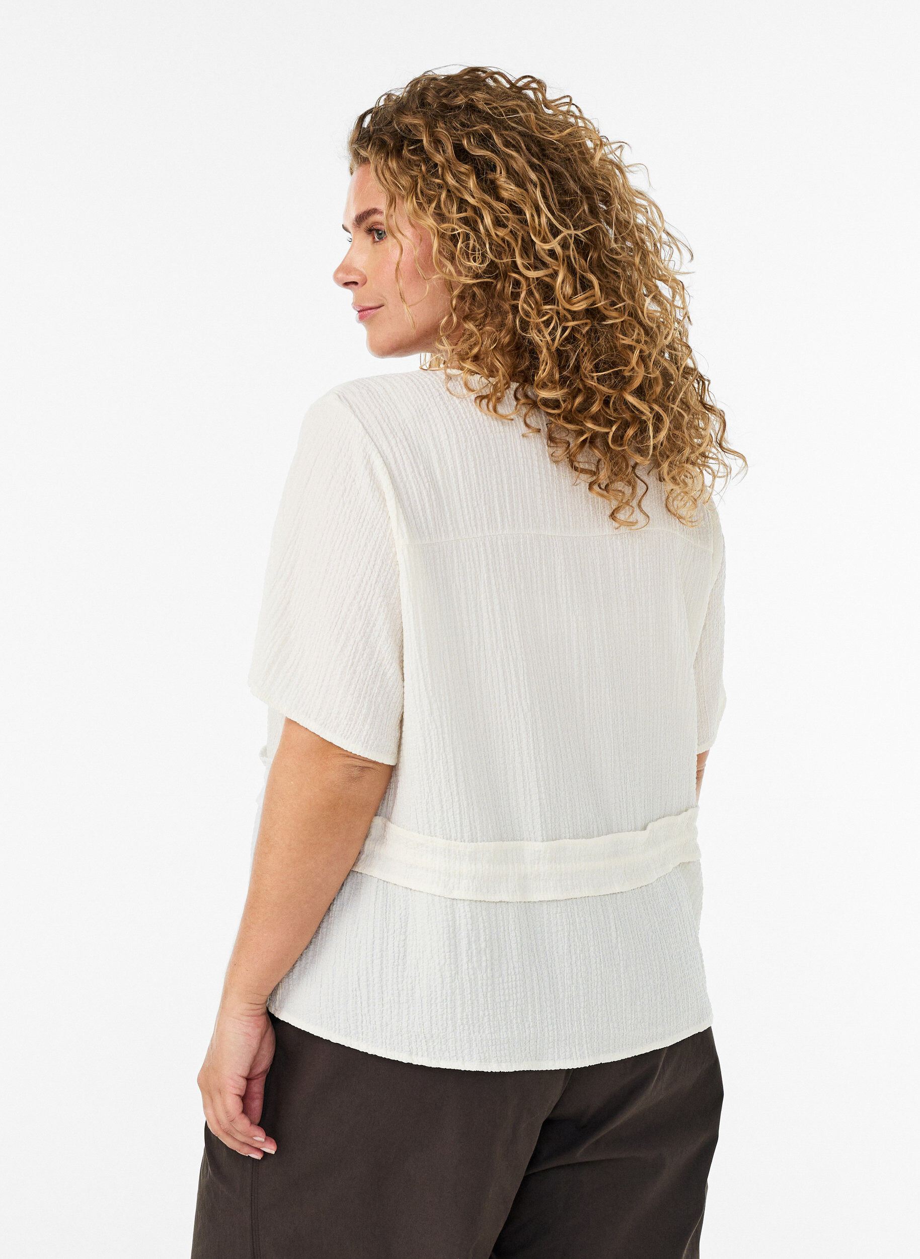 ZizziBlouse met textuur en een strik in de taille, Vanille, Model image number 2