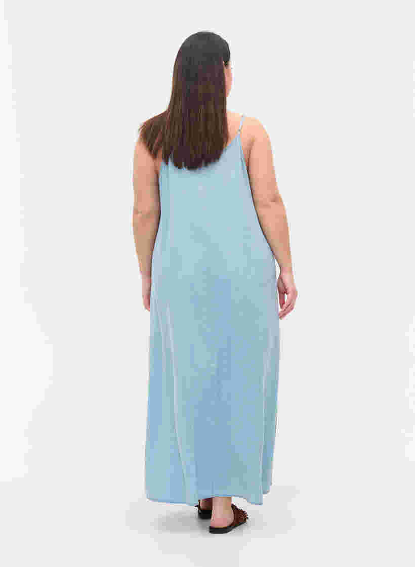 Lange denim jurk met dunne bandjes, Light blue denim, Model image number 1