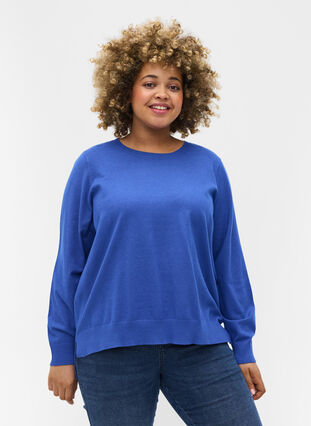 Pull en tricot avec fente, Dazzling Blue Mel., Model image number 0