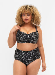 Bas de bikini taille extra haute avec imprimé, Black White Dot, Model