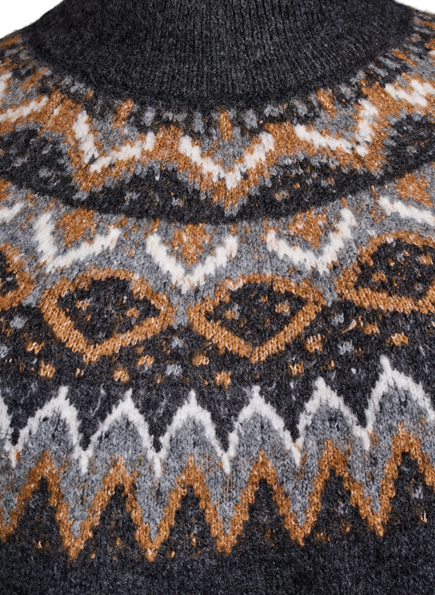 ZizziGebreide blouse met patroon en hoge hals, Grijs, Packshot image number 2