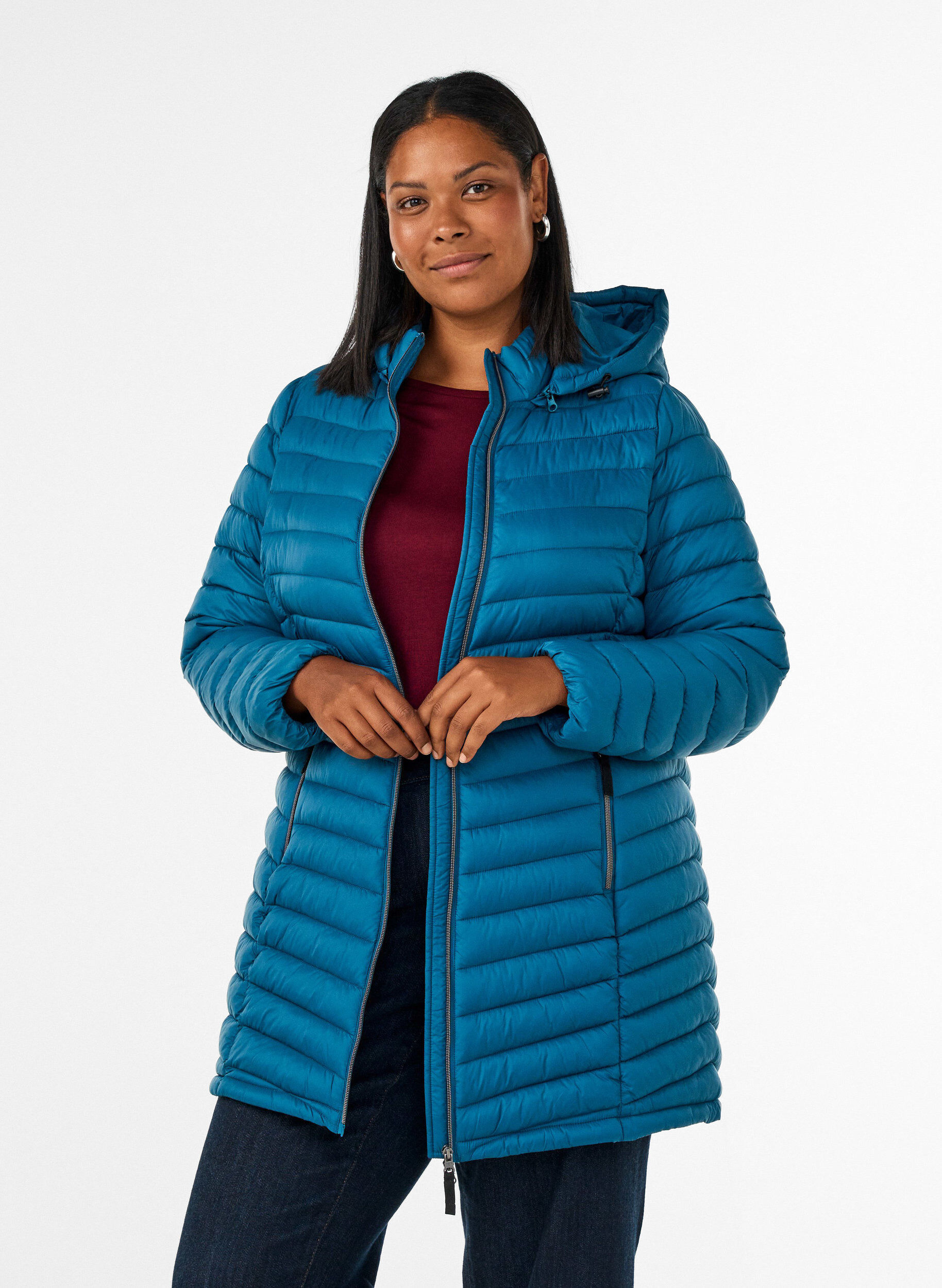 ZizziLichtgewicht jas met zakken en afneembare capuchon, Blauw, Model image number 0