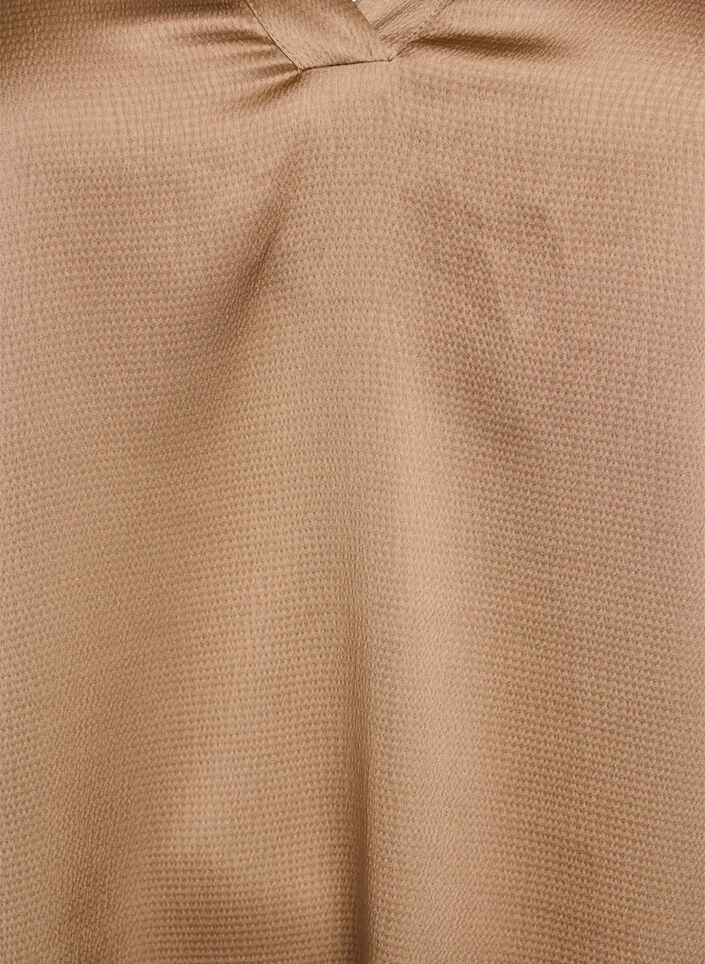 Blouse met satinlook, 1/2-mouwen en rucheskraag, Bruin, Packshot image number 2