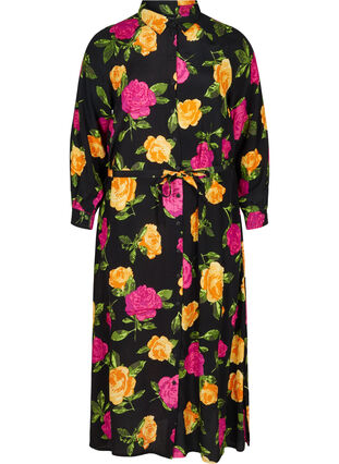 Gebloemde viscose maxi jurk met knoopsluiting, Black Flower AOP, Packshot image number 0
