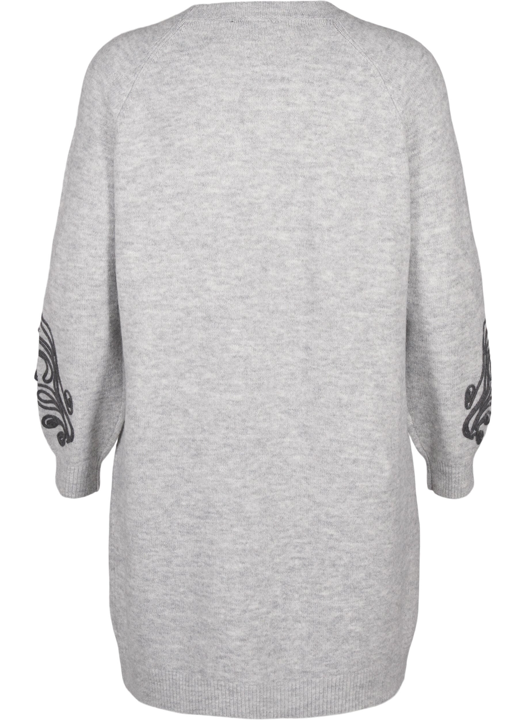 Zizzi Robe en maille avec d&eacute;coration, Light Grey Melange, Packshot image number 1