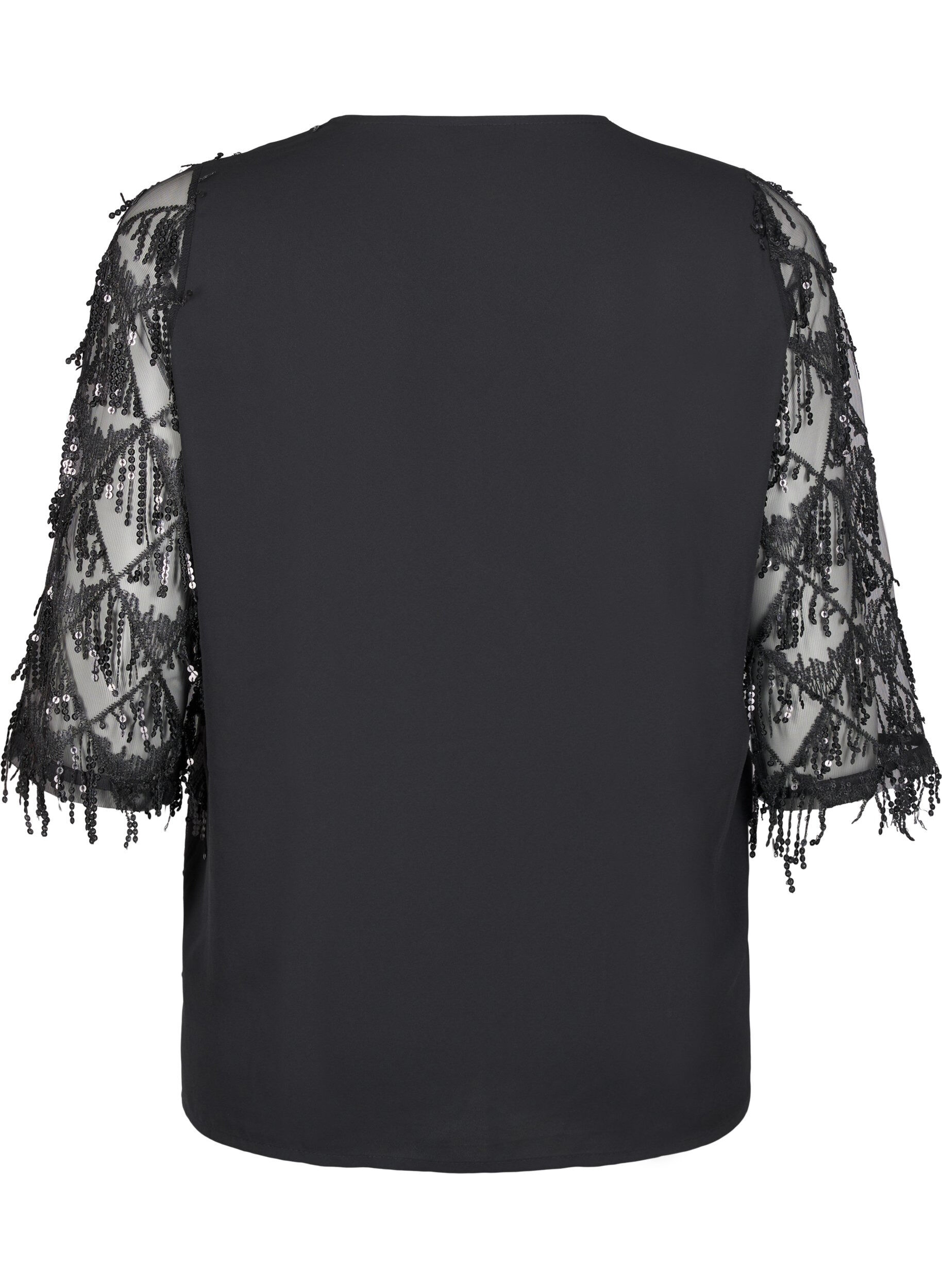ZizziParty blouse met pailletten franjes en 3/4 mouwen, Black, Packshot image number 1