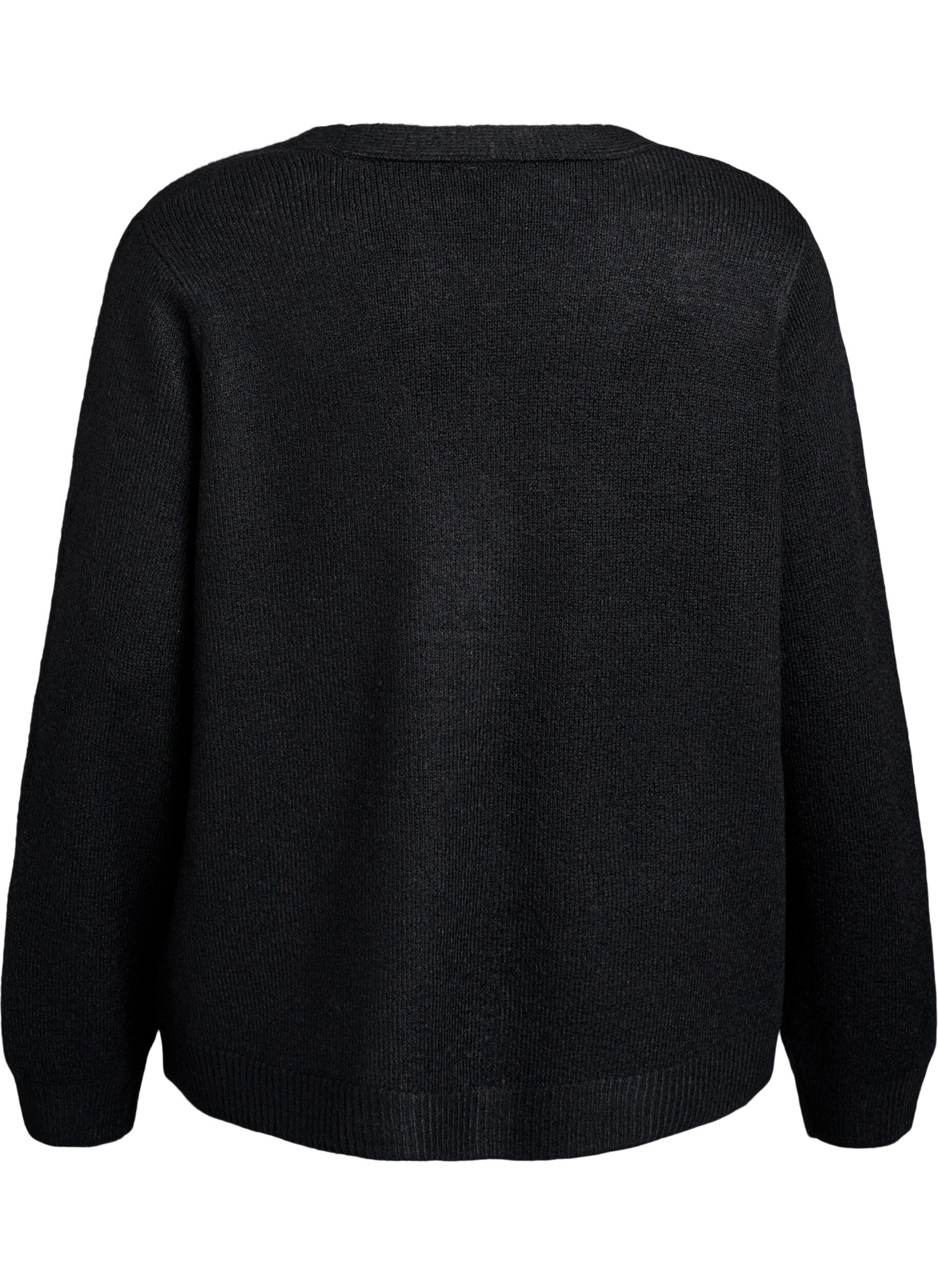 ZizziGebreide cardigan met parelknopen, Zwart, Packshot image number 1