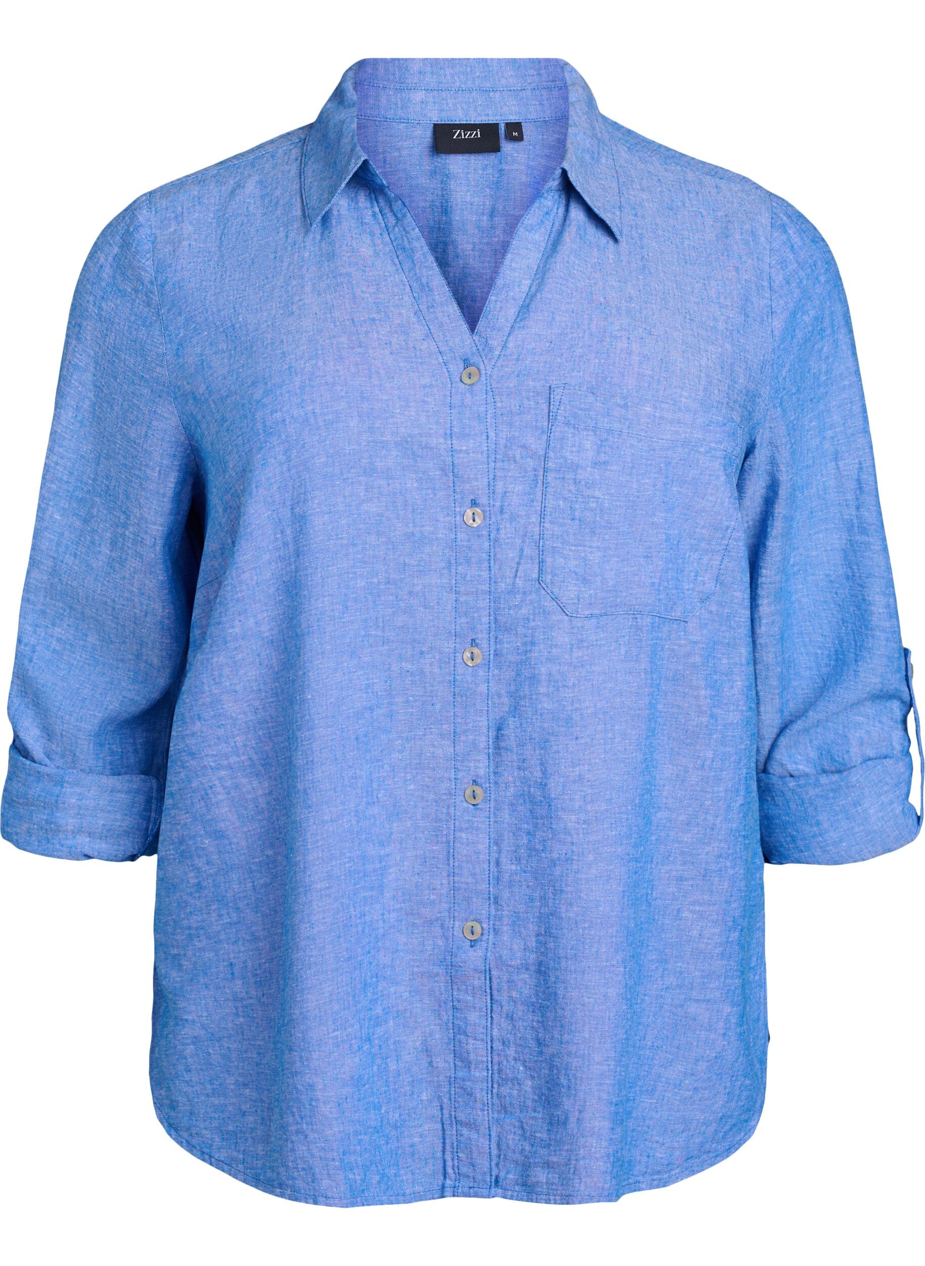 ZizziChemise en lin et viscose avec manches 3/4, Bleu, Packshot image number 0