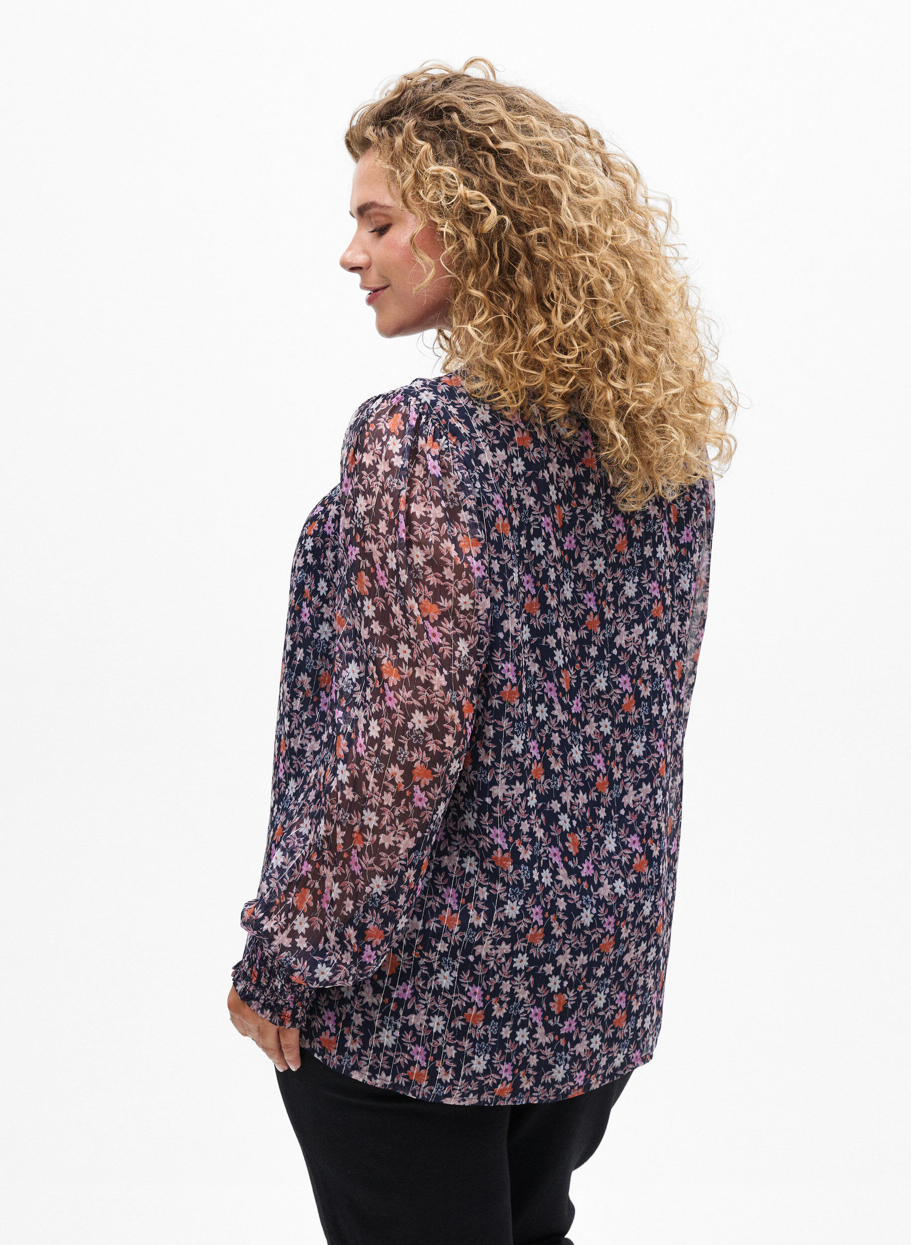 ZizziChemisier &agrave; imprim&eacute; floral et fil paillet&eacute;, Bleu, Model image number 2