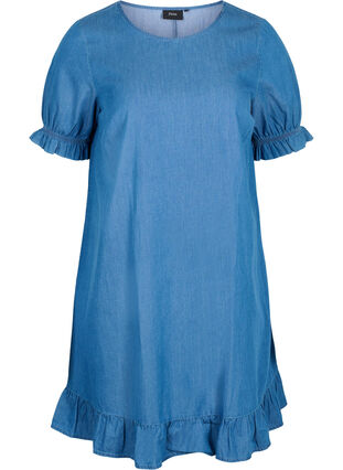 Robe en jean à manches courtes en coton, Blue denim, Packshot image number 0