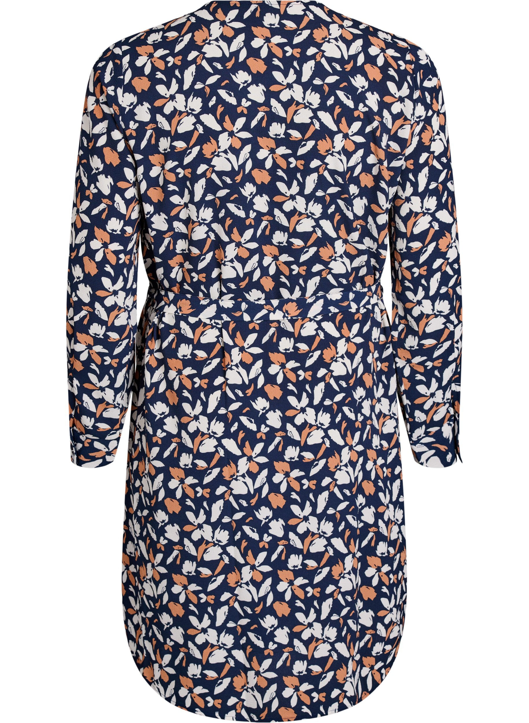 ZizziLang&auml;rmelige overhemdjurk met strikceintuur, Blauw, Packshot image number 1