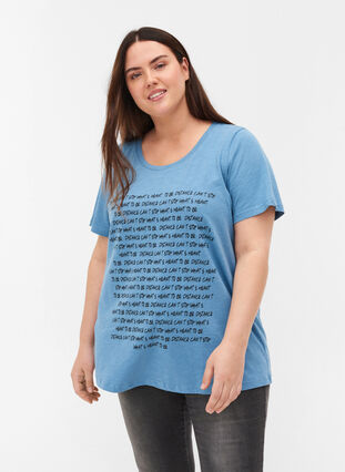 T-shirt met print in ecologisch katoen, Blue Heaven Melange, Model image number 0