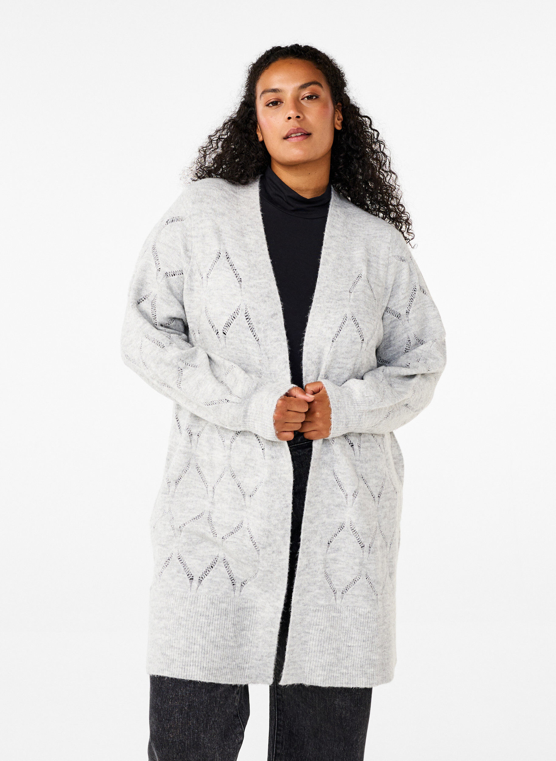 ZizziGebreid vest met lange mouwen, Light Grey Melange, Model image number 0