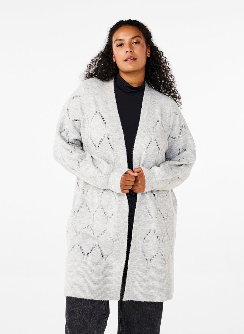 Gebreid vest met lange mouwen, Light Grey Melange, Model image number 0