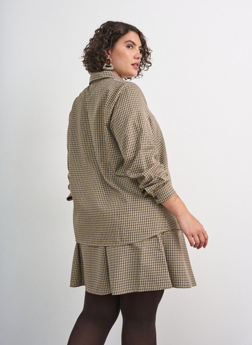 Shirt met klein ruitpatroon en strasstenen, Bruin, Model image number 2