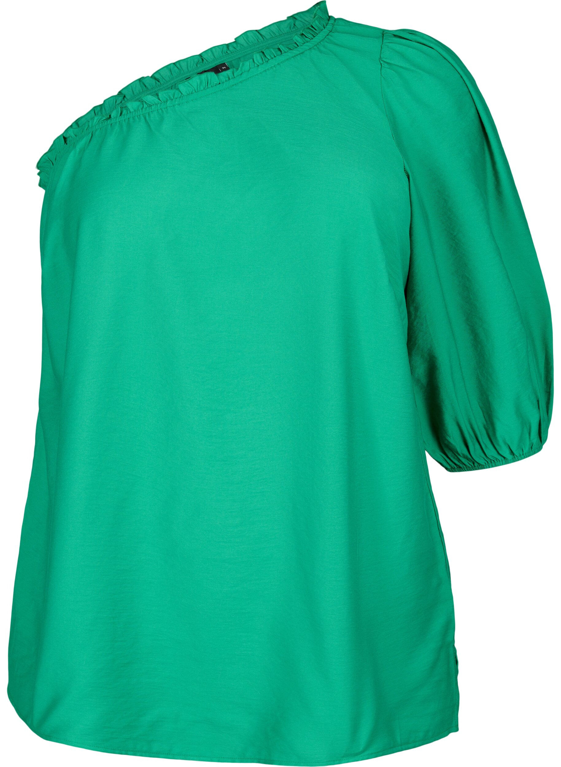 ZizziOne-shoulder blouse in viscose, Groen, Packshot image number 0