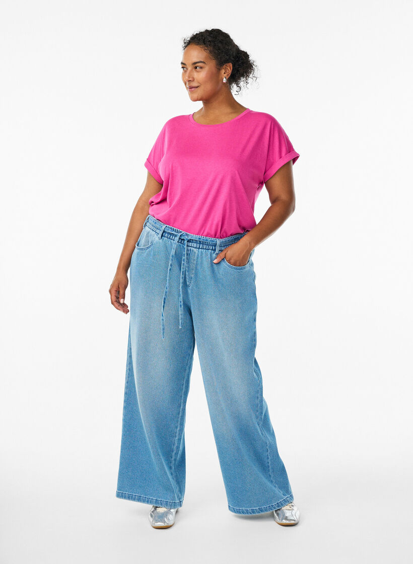 T-shirt met korte mouwen van katoenmix, Roze, Model image number 1